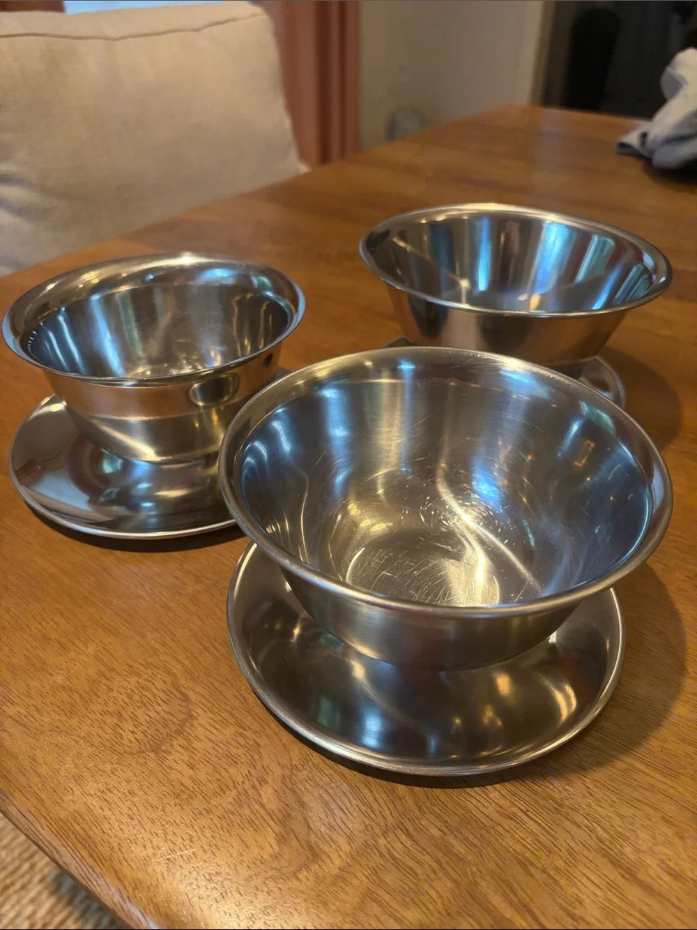 Silver Stainless Steel Shrimp Cocktail or Dessert Bowls with Saucers - Set of 3